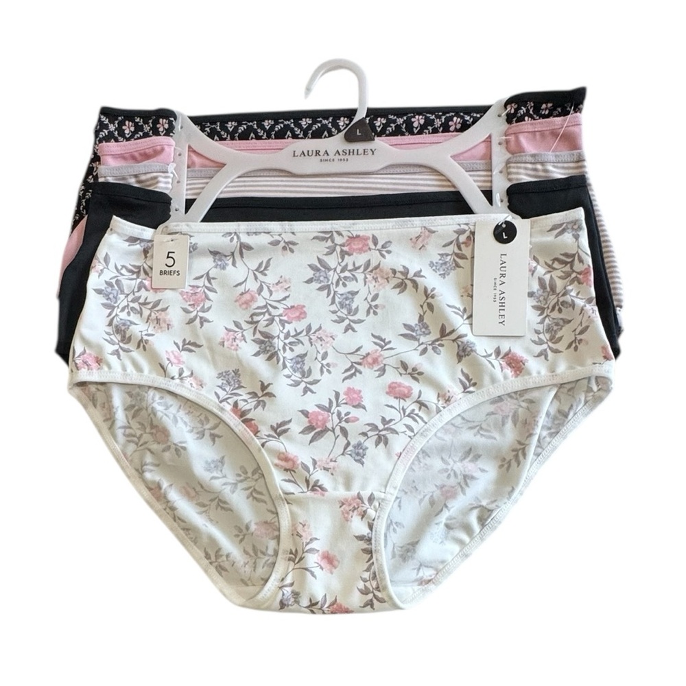 LAURA ASHLEY 5 Pack Panties Briefs Stretch Comfy Floral Stripe NWT Large